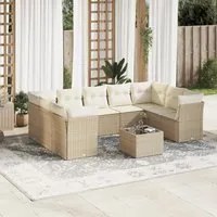 Set Divano da Giardino 10 pz con Cuscini Beige in Polyrattan 3249977