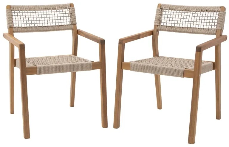 Sedia da giardino con braccioli Oasis NATERIAL, struttura in legno, seduta in corda marrone, 2 pezzi