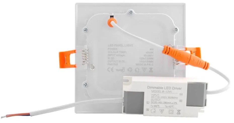 Pannello LED Quadrato 8W, 800lm, no Flickering, Foro 110x110mm, Dimmerabile Colore Bianco Freddo 6.000K