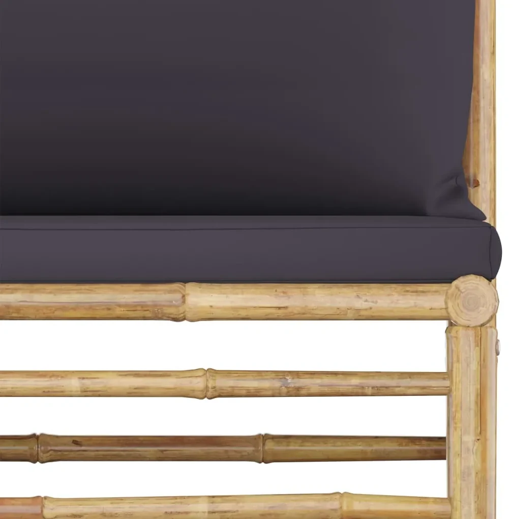 Set divani da giardino 4 pz con cuscini grigio scuro in bambù