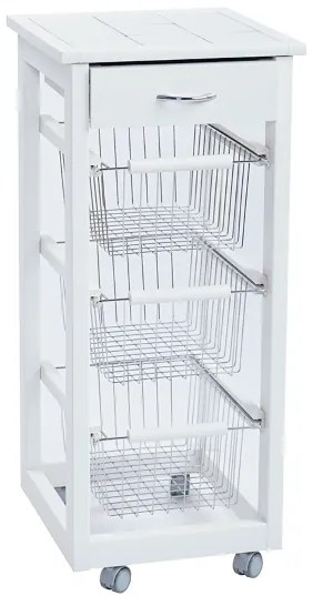 Carrello cucina SLIM in legno di faggio 3 cesti e 1 cassetto Bianco
