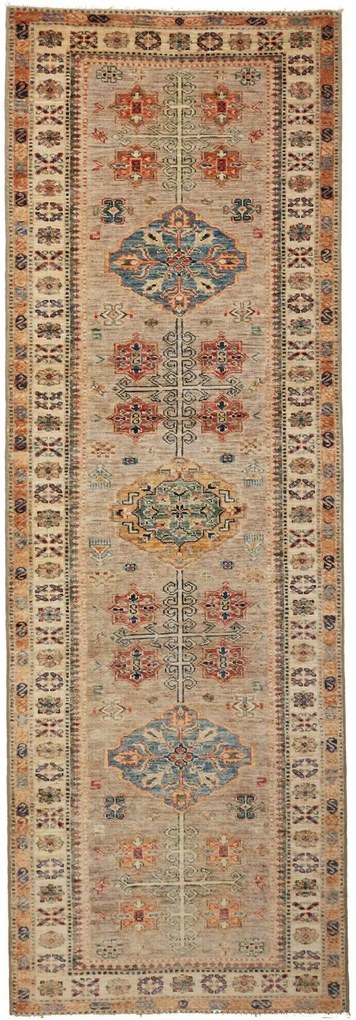 Kazak Tappeto 240 x 80 Grigio (Pakistan) Annodato A Mano