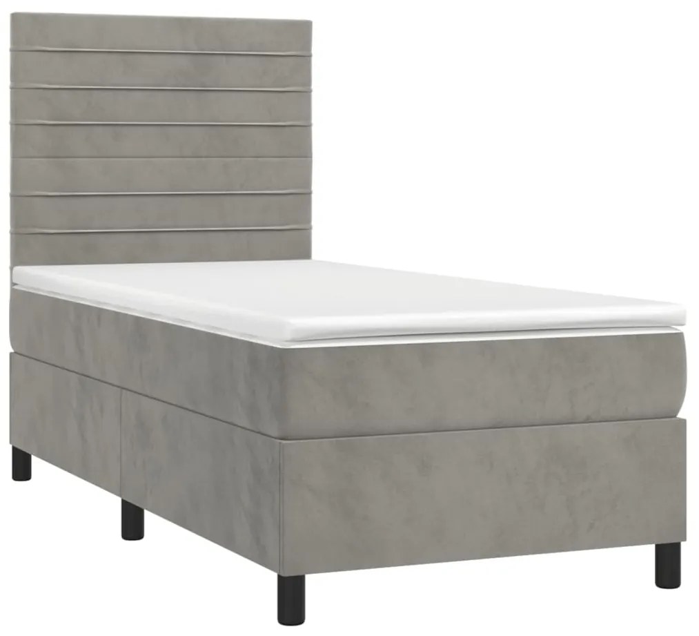 Letto a molle materasso e led grigio chiaro 90x190 cm velluto