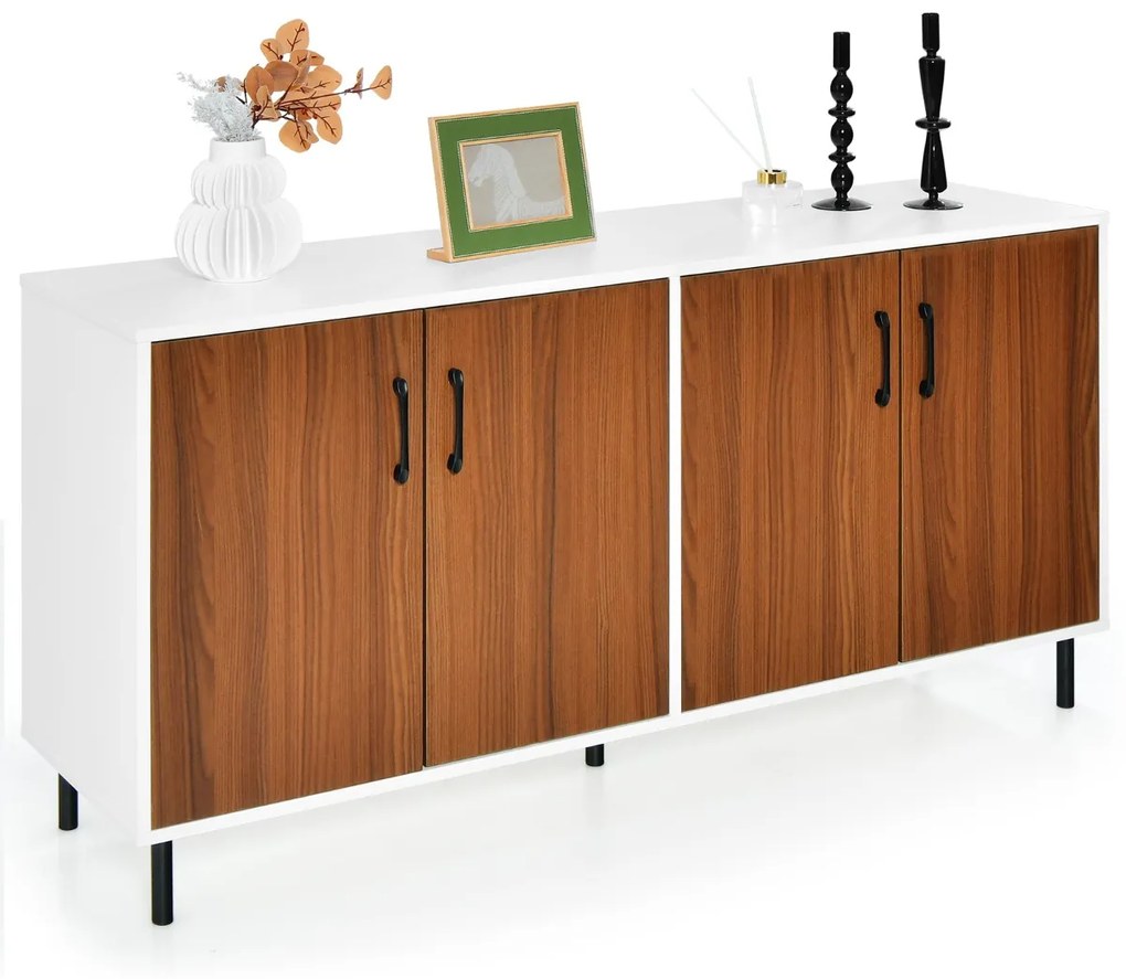 Costway Credenza buffet da cucina a 4 porte 5 gambe, Armadio di stoccaggio in legno per soggiorno sala da pranzo Noce