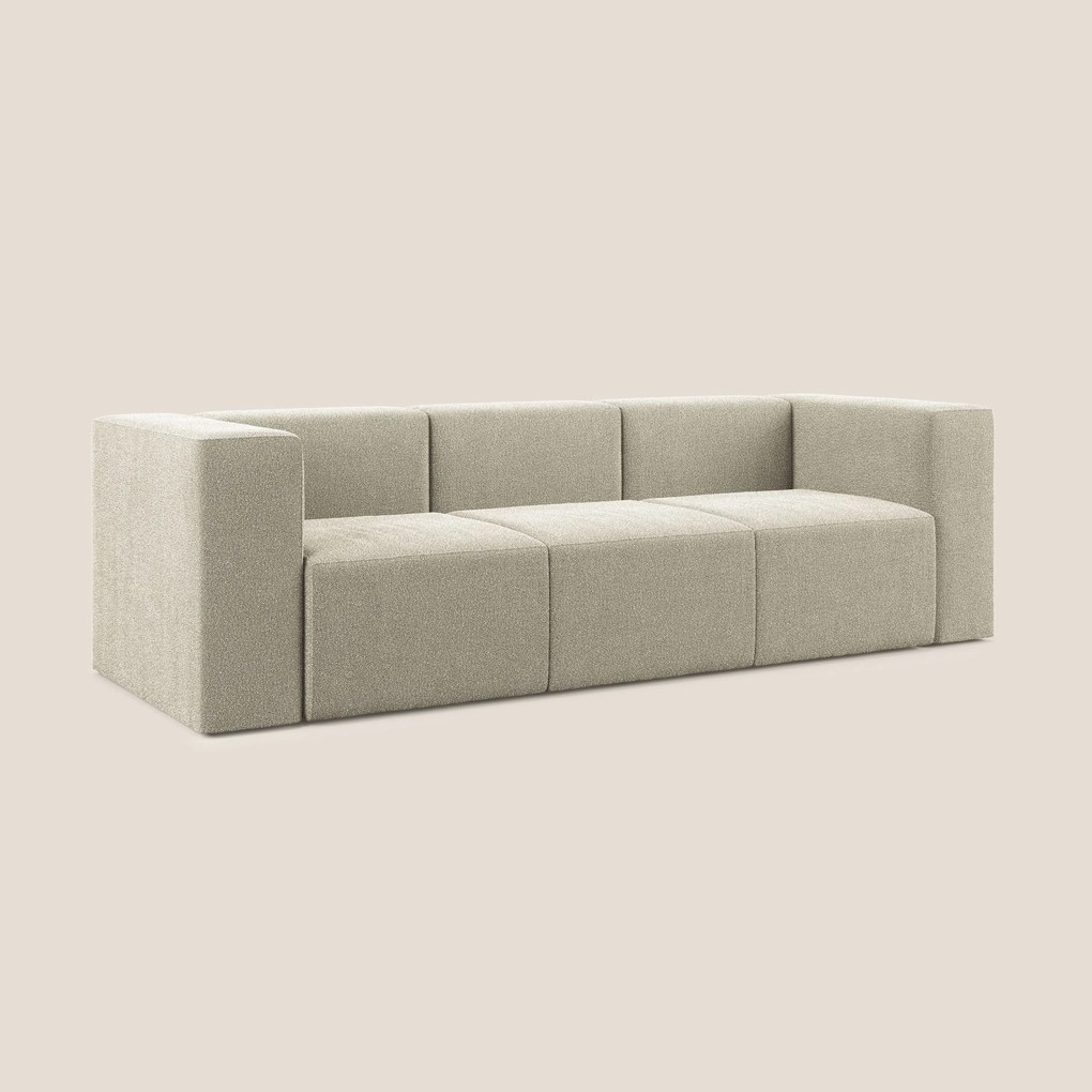 Nettuno divano lineare modulare a 3 sedute componibile in morbido tessuto bouclè T07 beige
