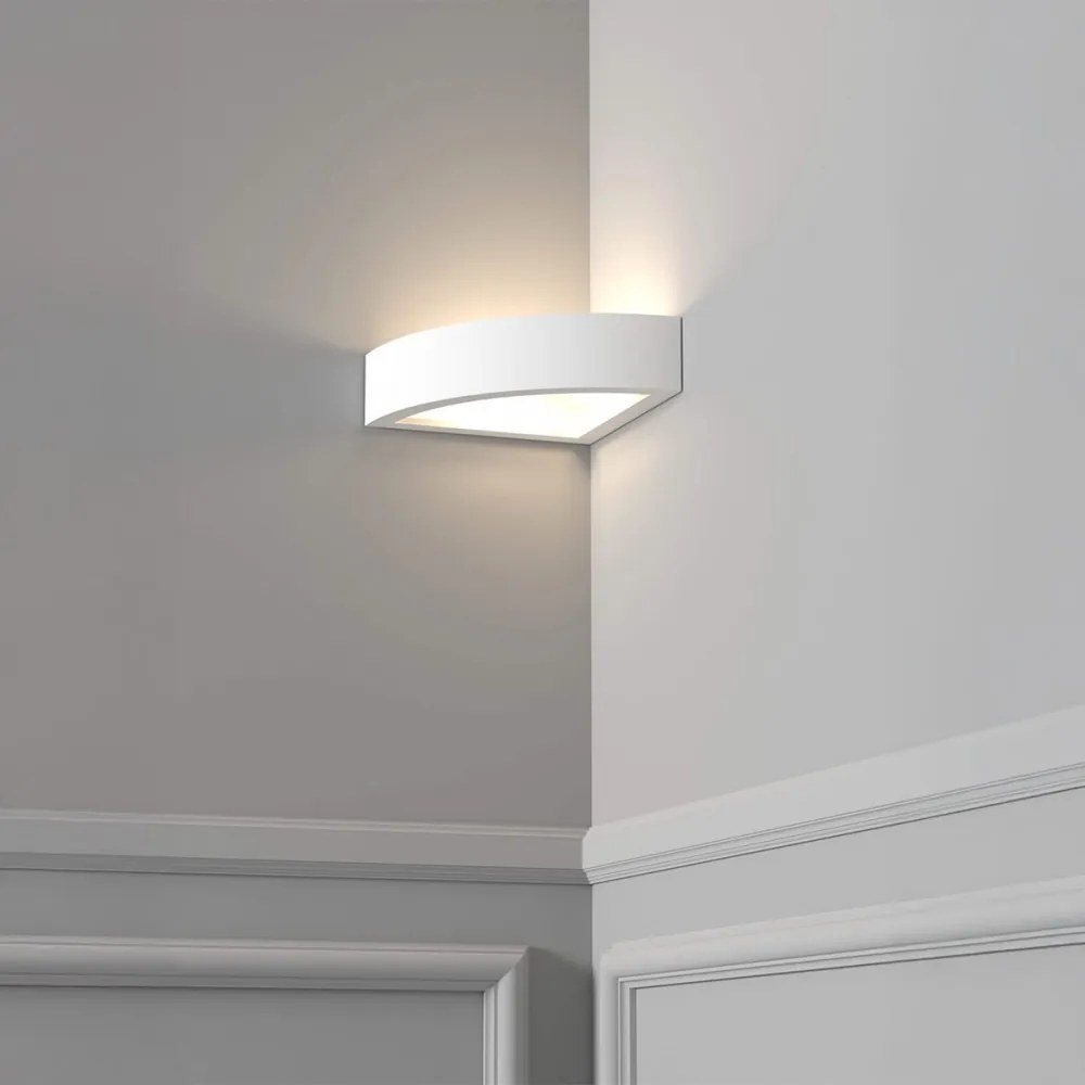 Applique in Gesso Pitturabile Angolare per Angolo 90°, 2 Lampade G9 Colore del corpo Pitturabile