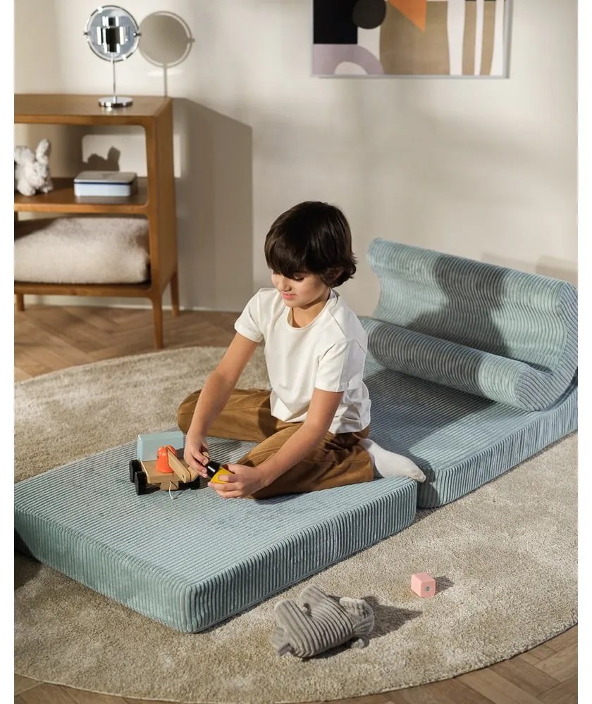 Poltrona per bambini color menta con rivestimento in velluto a coste Flipster – Wigiwama