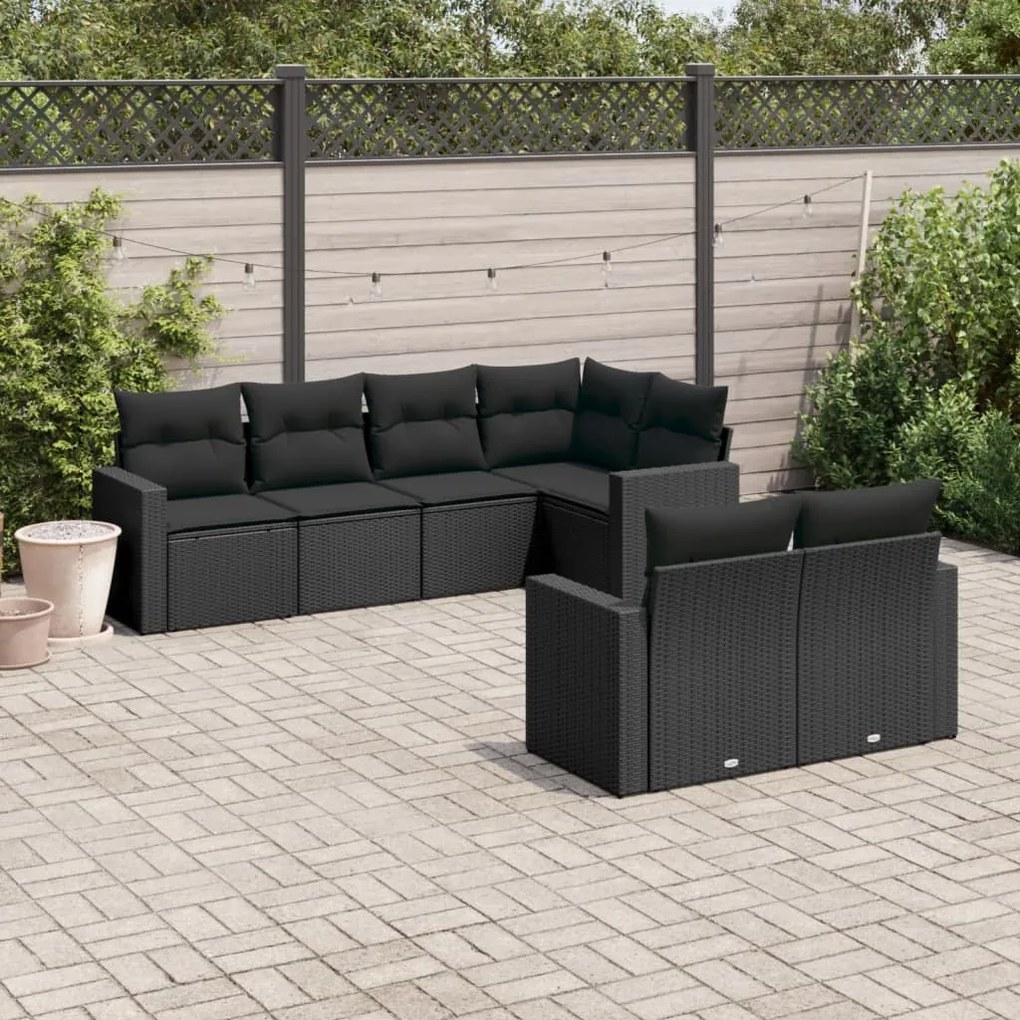 Set divani da giardino con cuscini 7pz nero polyrattan