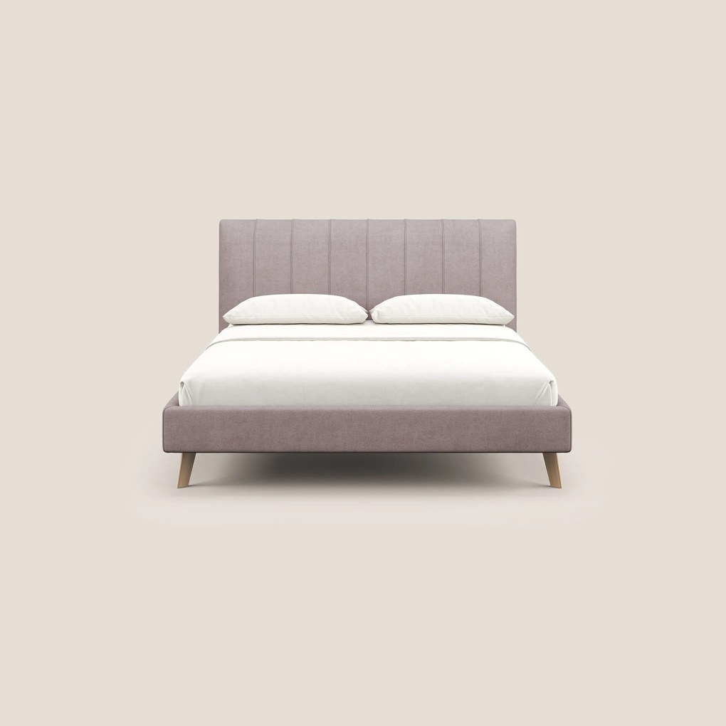 Selene letto imbottito con piedini naturali sfoderabile in tessuto impermeabile T02 rosa