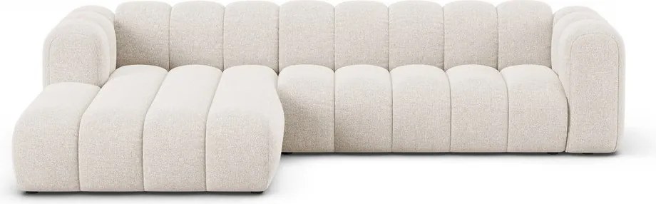 Divano angolare color crema (con penisola a sinistra/con chaise lounge) con rivestimento in ciniglia Lupine – Micadoni