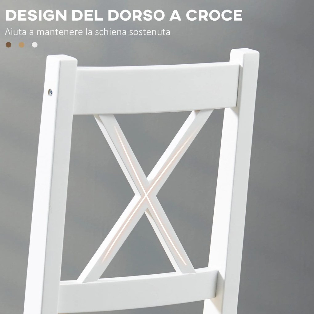 Set 4 Sedie per Cucina e Soggiorno con Schienale a Croce 41x46,5x86 cm in Legno di Pino Bianco e Rovere...