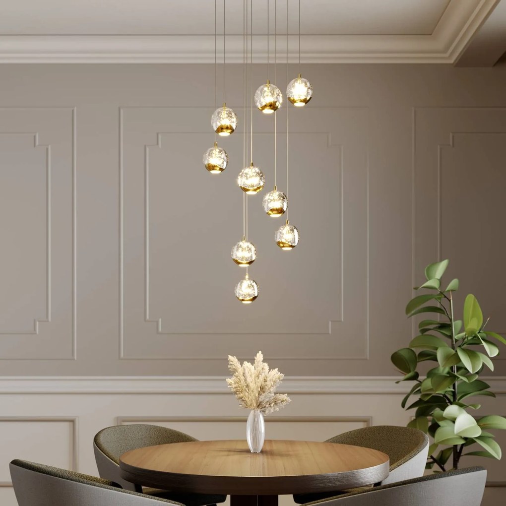 Lampada a sospensione in vetro Hayley Lucande, Ottone / Oro, Soggiorno / Sala da pranzo, Vetro, Design, Lampada a sospensione