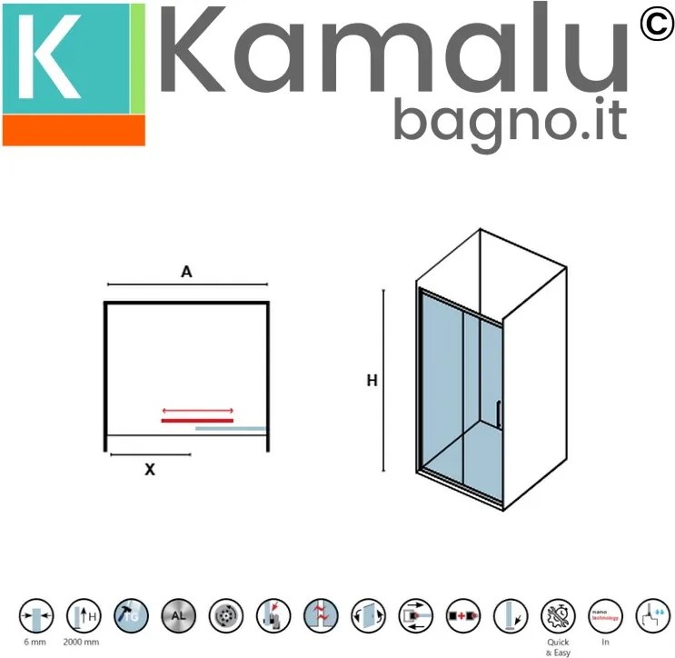 Kamalu - Porta doccia scorrevole 150cm altezza 200cm finitura cromo | KZ4000