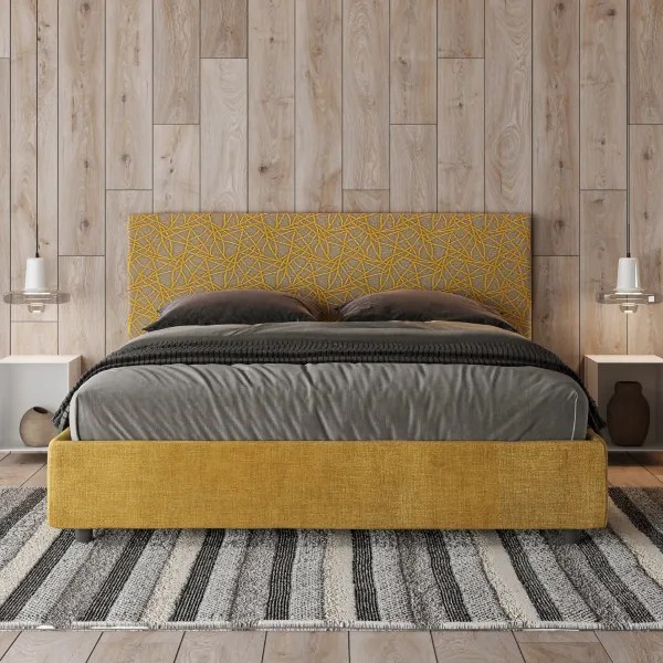 Letto matrimoniale contenitore imbottito 160x190 tessuto Era 6 giallo Arla