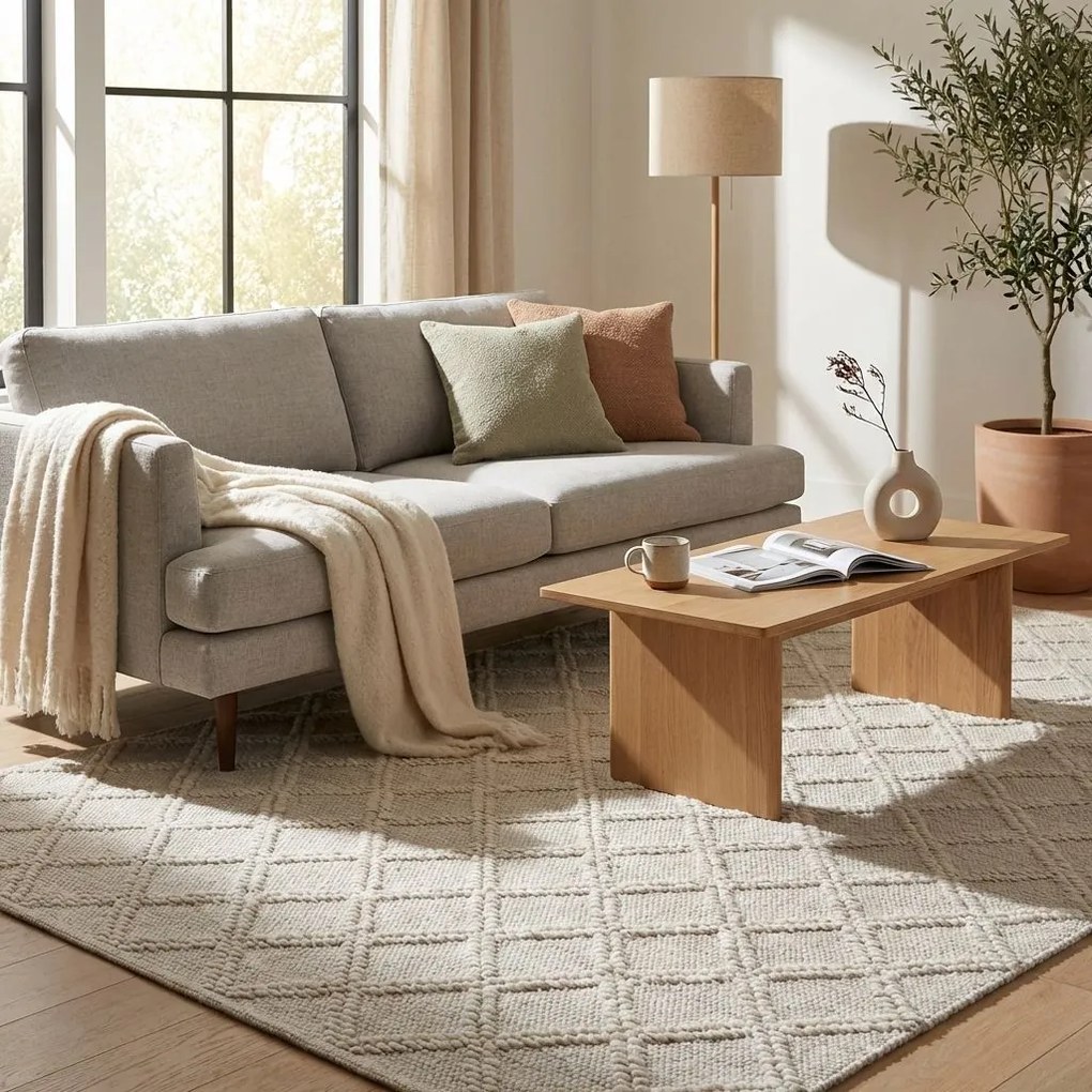 SAUL - tappeto in lana avorio con decoro