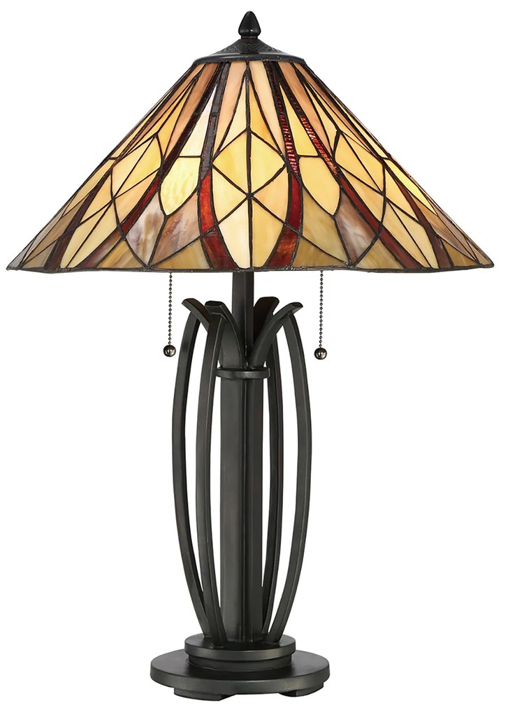 Lampada Da Scrivania Tiffany Victory Vetro Bronzo Valiant 2 Luci E27