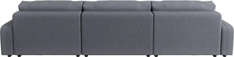 Divano angolare grigio scuro allungabile/con contenitore (a U) con rivestimento in velluto a coste Sara – Ropez