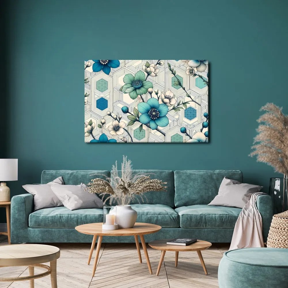 Quadro su tela – Fiori eleganti su sfondo geometrico