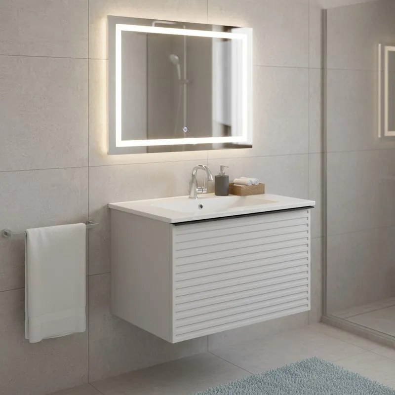 Mobile da bagno sospeso sotto lavabo Pixel stripes 1 cassetto L 60 x H 40 x P 45.5 cm grigio pastello laccato opaco, con  maniglia alluminio nero opaco