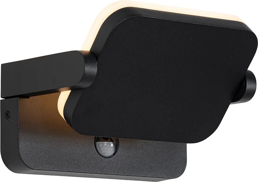 Lampada da parete per esterni nera con LED orientabile con sensore di movimento - Kamile