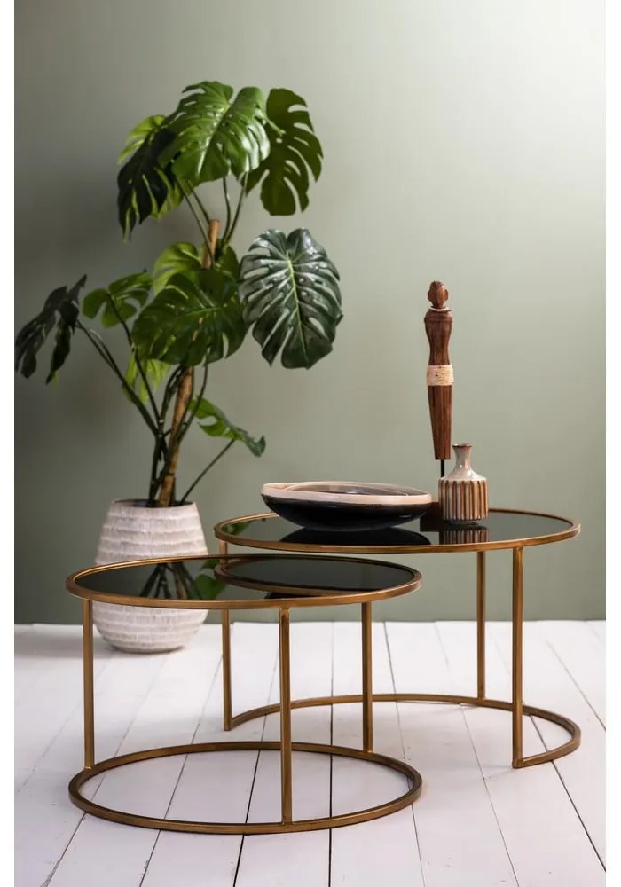 Tavolini rotondi in vetro in set di 2 pezzi in oro ø 75 cm Duarte - Light &amp; Living