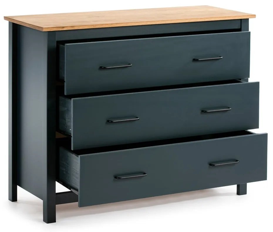 Cassettiera bassa blu scuro in legno di pino 100x80 cm Miranda - Marckeric