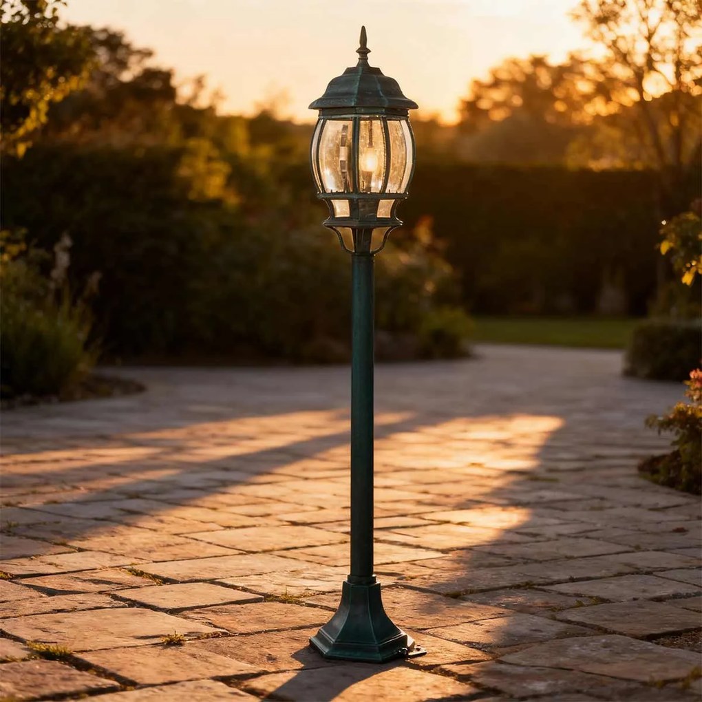 Lampione Storico Lanterna 110cm E27 IP54 Verde Anticato - Serie BELLINI