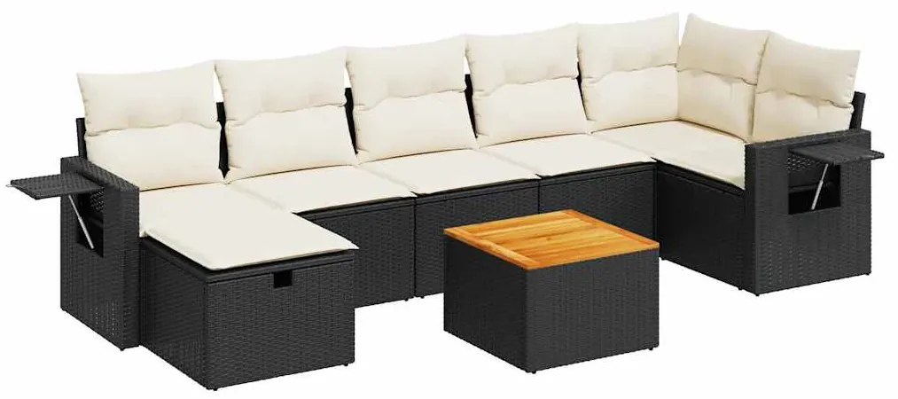 Set divani da giardino con cuscini 8 pz nero in polyrattan