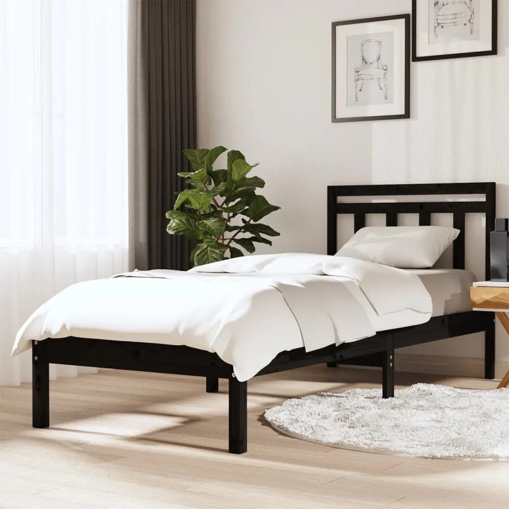 Giroletto Nero 75x190 Cm Small Single İn Legno Massello /
