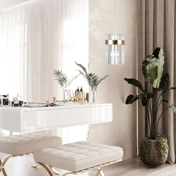 Lampada a sospensione su cavo VETRO 1xE14/10W/230V oro