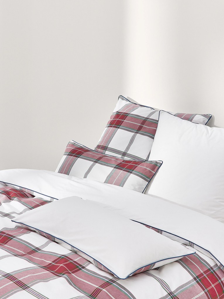 Copripiumino in cotone percalle a quadri con bordino Scarlet