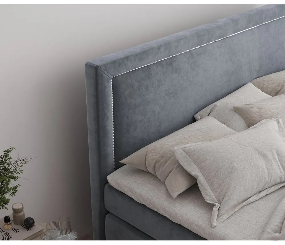 Letto boxspring grigio scuro con contenitore 180x200 cm Lavenda – Maison de Rêve