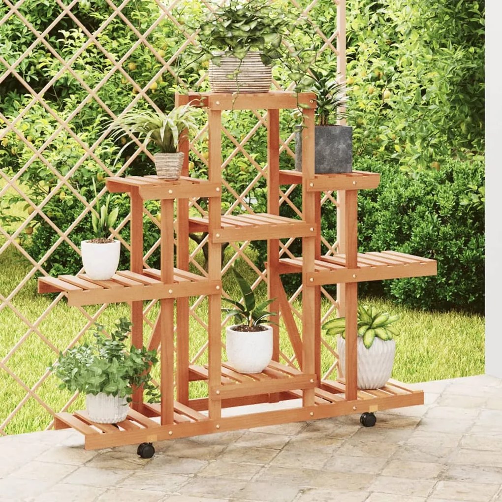 Portafiori Con Ruote 110x25x101 Cm İn Legno Massello Di Abete /