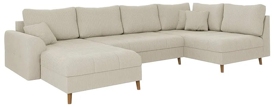 Divano angolare in velluto a coste color crema (angolo sinistro/U) Ariella - Ropez