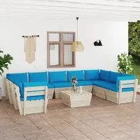 Set Divani da Giardino su Pallet 10 pz con Cuscini Legno Abete cod mxl 44026