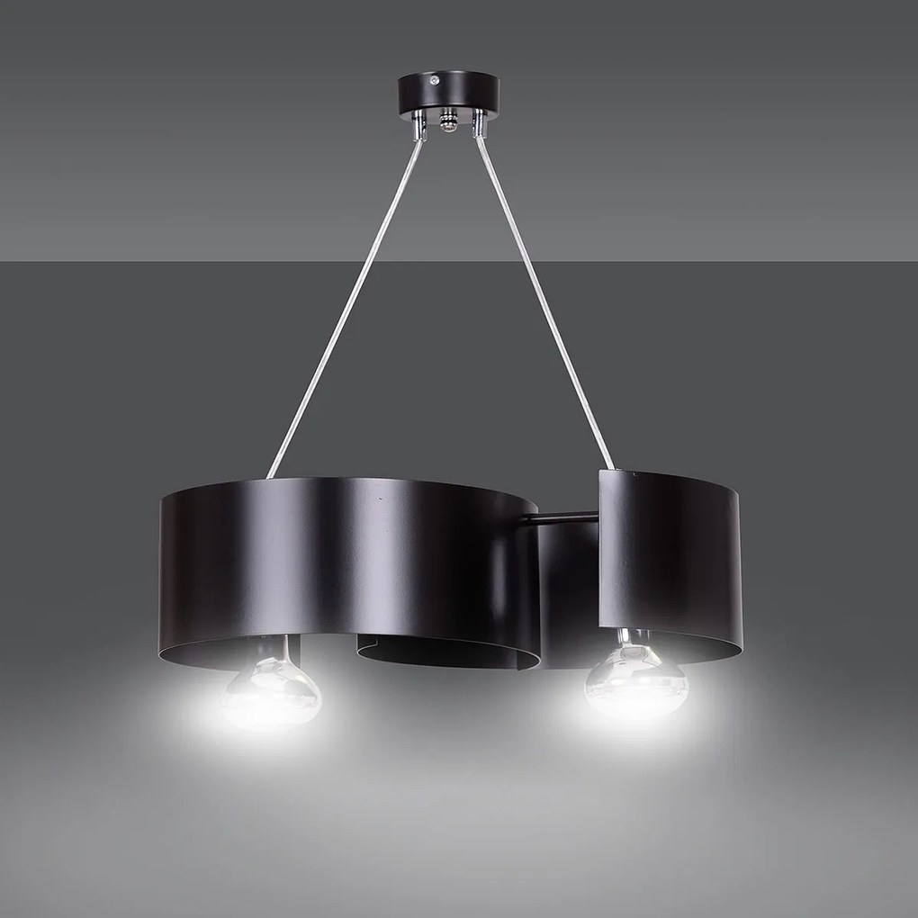 Lampadario Moderno 2 Luci Vixon In Acciao Nero E Cromo