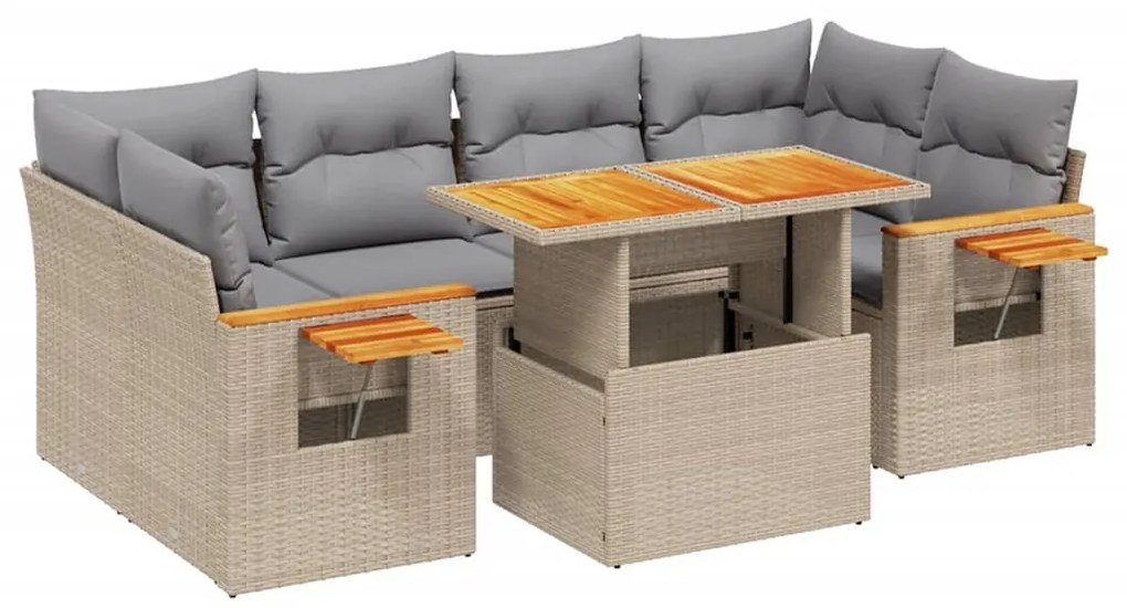 Set divani da giardino 7 pz con cuscini beige in polyrattan