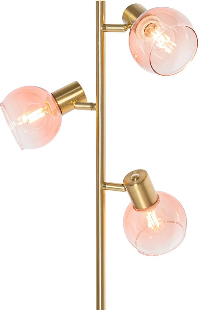 Lampada da terra smart oro con vetro rosa 3 luci incl. 3 Wifi P45 - Vidro