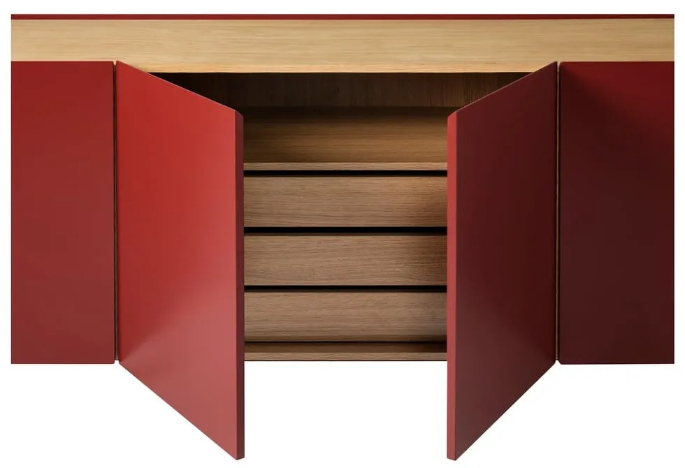 Cassettiera bassa rossa effetto rovere 165x78 cm Arista - Teulat