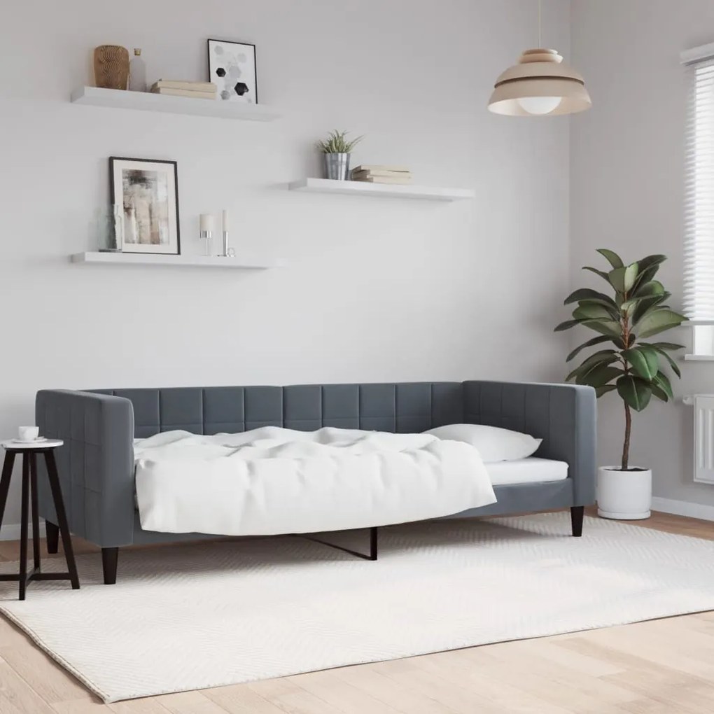 Letto Da Giorno Grigio Scuro 80x200 Cm İn Velluto /