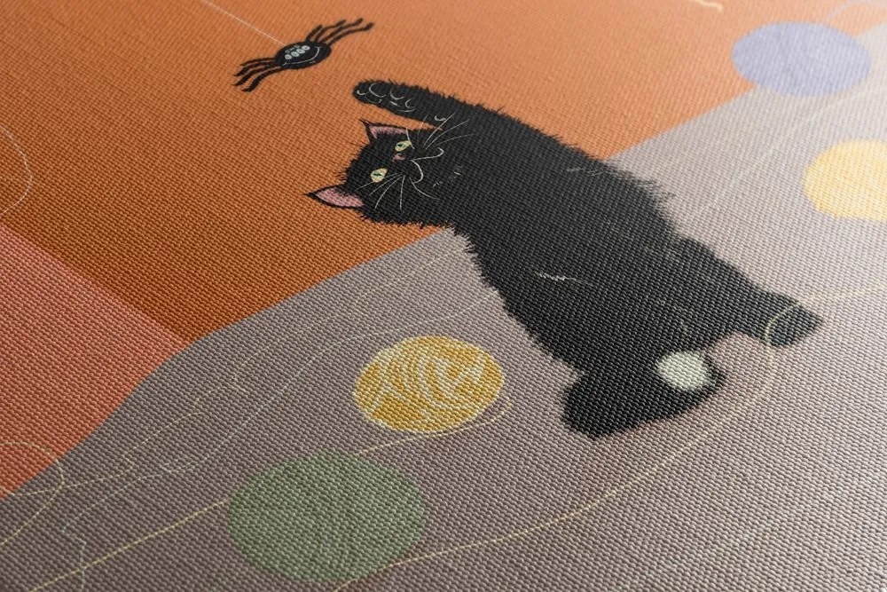 Quadro su tela – Gatto giocoso con gomitoli