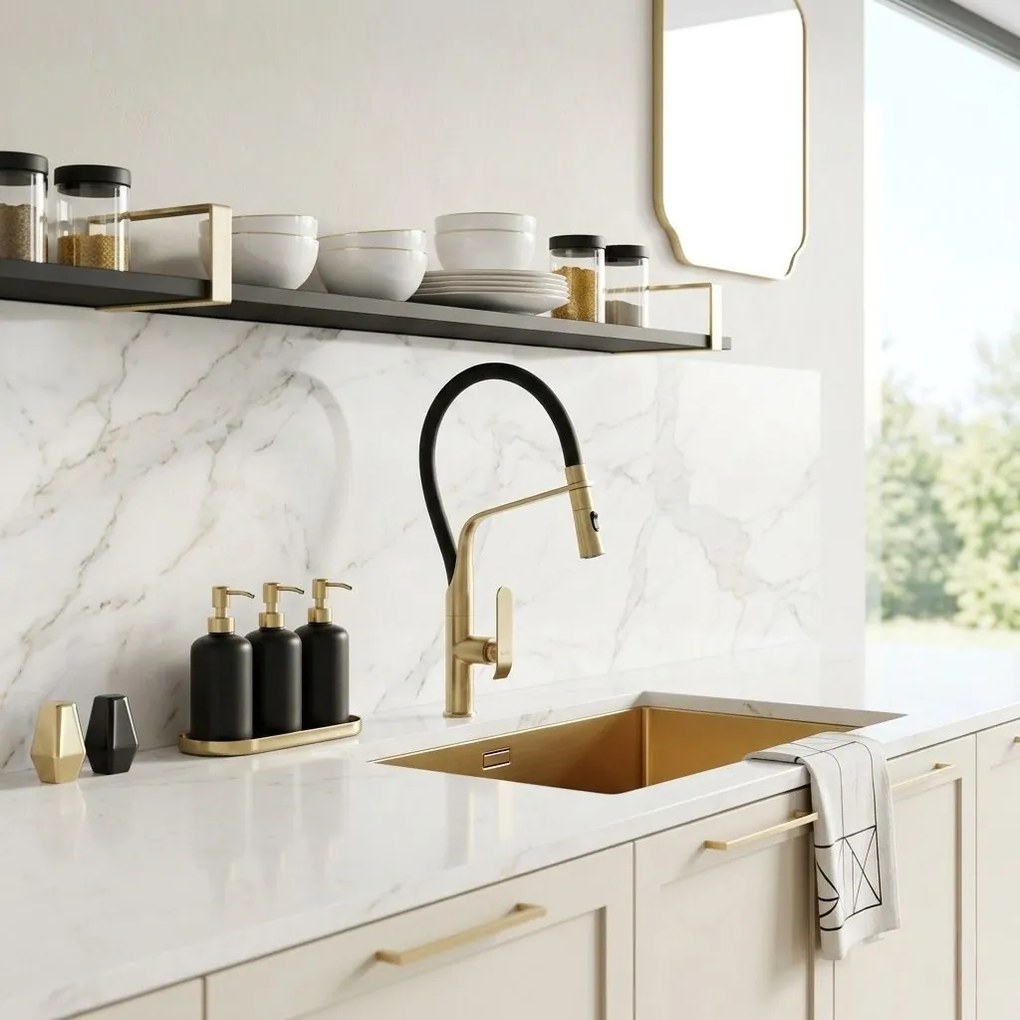 Rubinetto da cucina Rea Castor gold brush