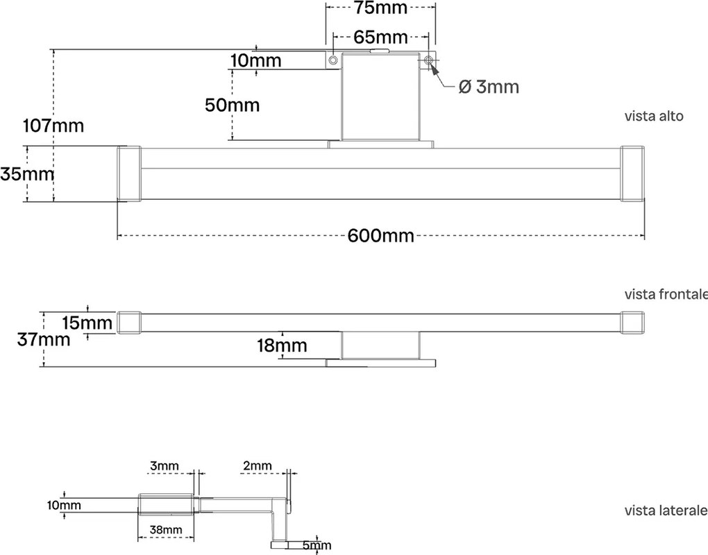 Lampada LED da Specchio 60cm 7W Bidirezionale IP44 Tripla Installazione Colore Bianco Naturale 4.000K