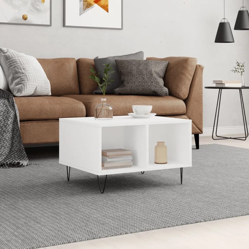 Tavolino Da Salotto Bianco 60x50x36,5 Cm İn Legno Multistrato /