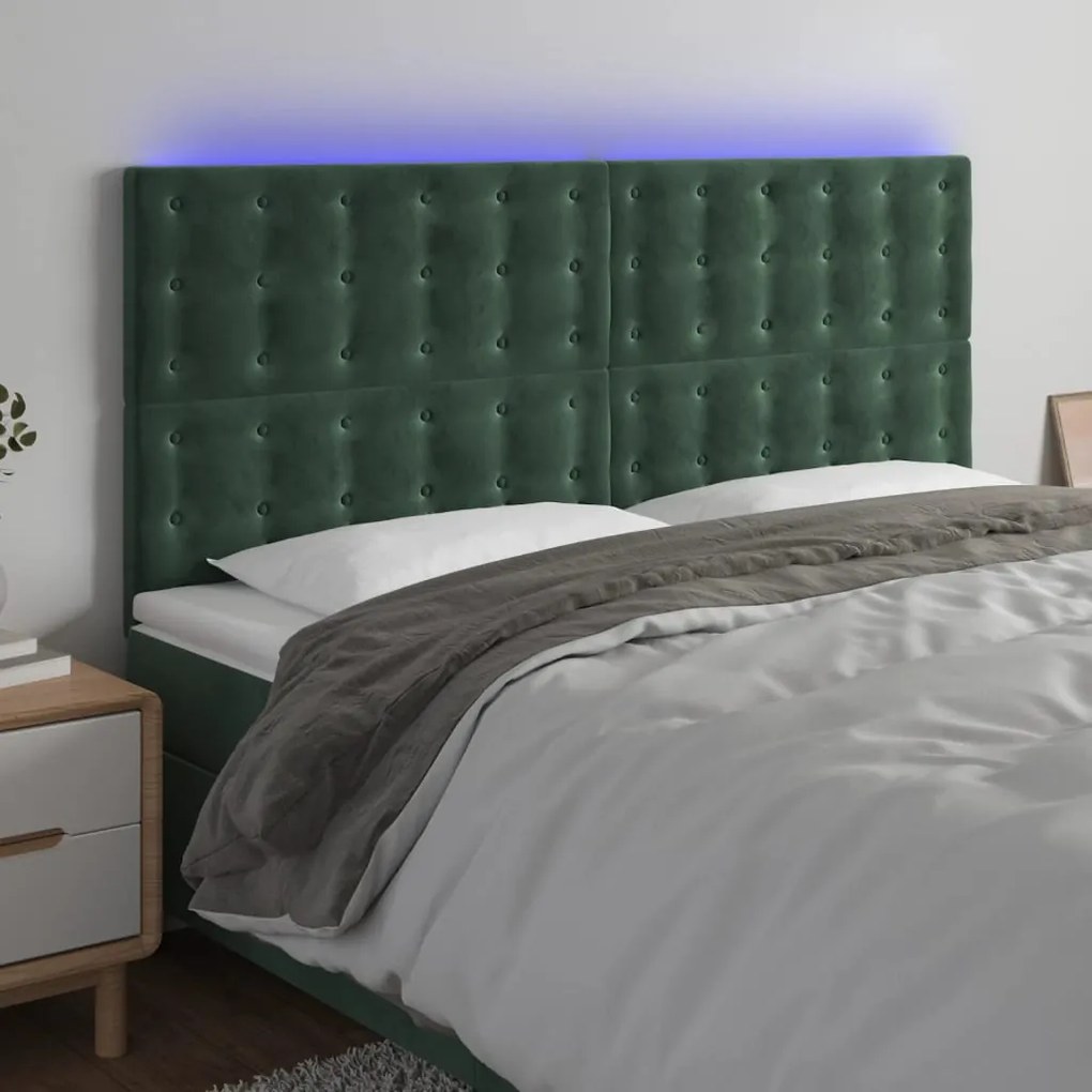 Testiera A Led Verde Scuro 160x5x118/128cm İn Velluto /