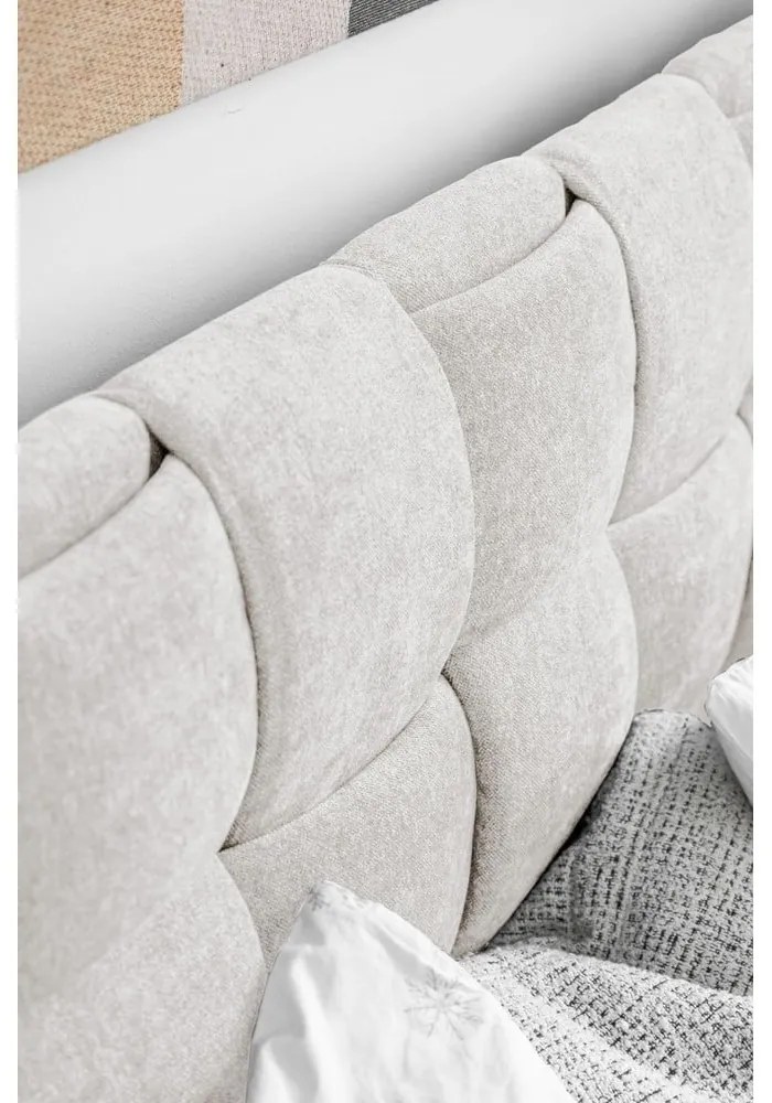 Letto matrimoniale imbottito color crema con rete inclusa 160x200 cm Eve – Miuform