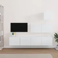 Set di Mobili Porta TV 4 pz Bianco Lucido in Legno Multistrato cod mxl 13470