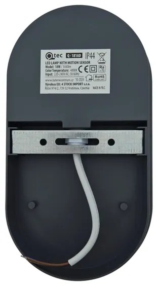 Lampada da parete per esterni LED con sensore di movimento, 18W/230V, IP44, antracite