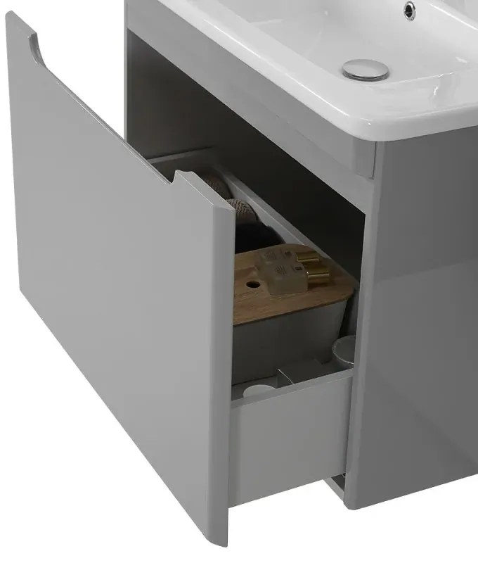 Mobile bagno sospeso 80 cm grigio lucido con specchio 70x90 Stillo