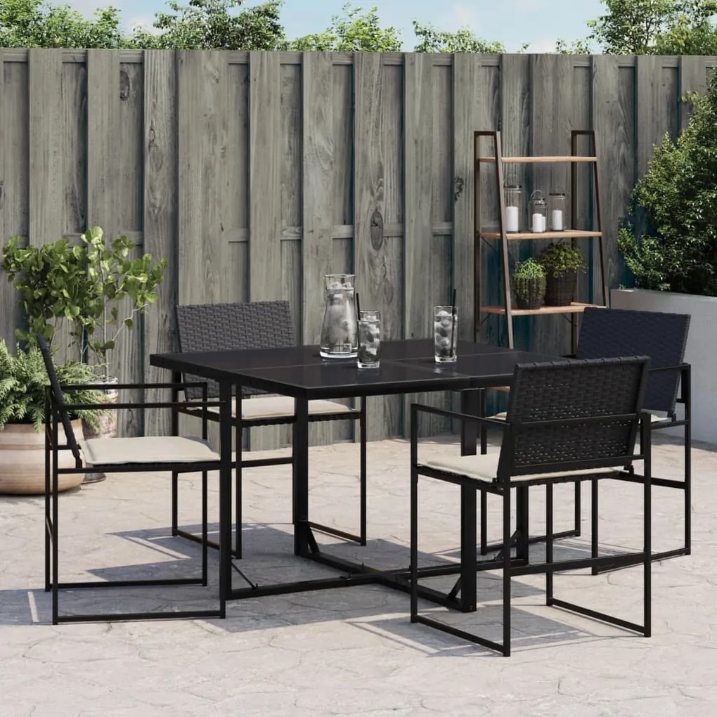 Sedie da giardino con cuscini 4 pz nere in polyrattan